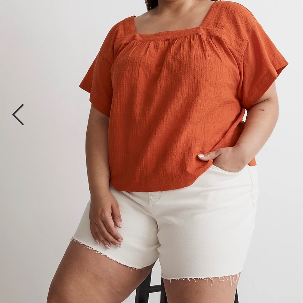 MADEWELL Plus-Square Neck-Short sleeve Popover Top in Windowpane